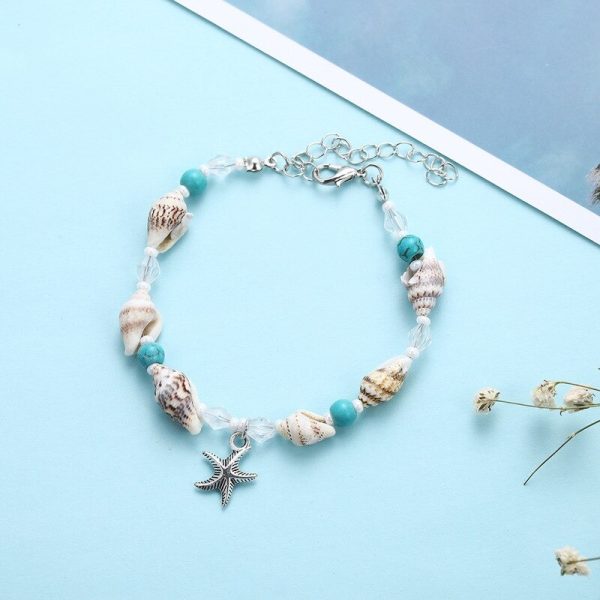 Bracelet coquillages et perles turquoises