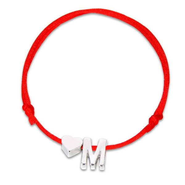 Bracelet initiale avec cordon et breloque cœur rouge