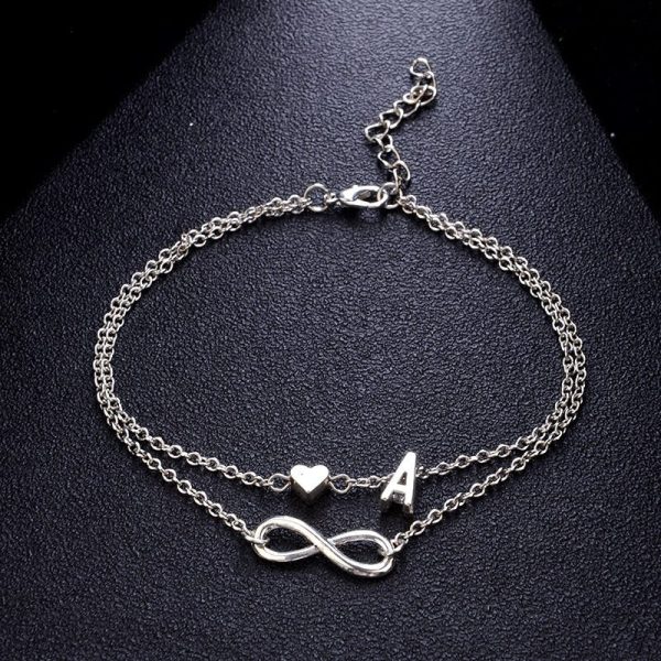 Bracelet initiale avec chaîne et breloque symbole infini argent