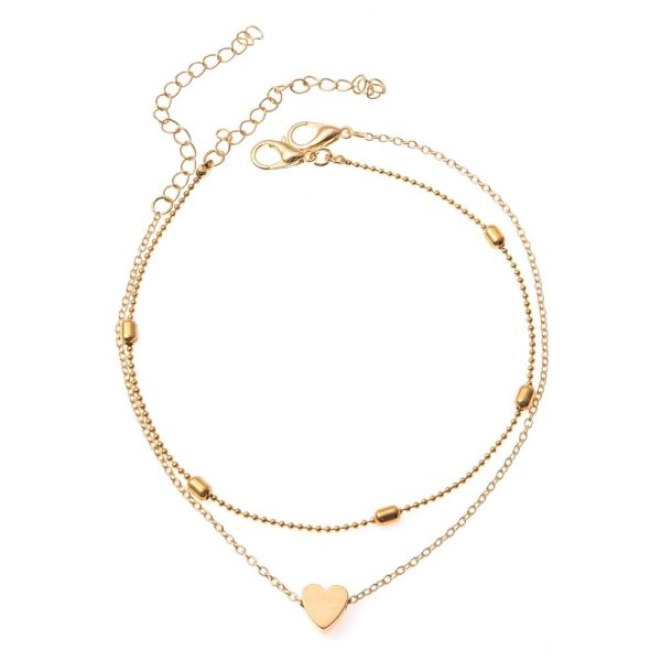 Bracelet cheville chaîne avec cœur couleur or et argent