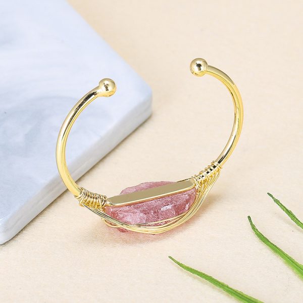 Bracelet jonc plaqué or avec quartz rose