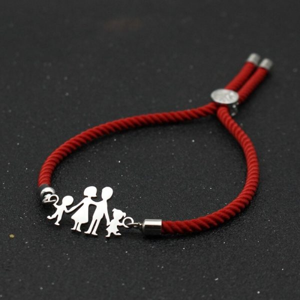 Bracelet en corde réglable avec plaque famille