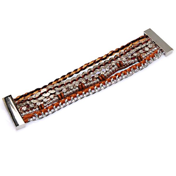 Bracelet indien multirangs avec perles à fermoir magnétique marron