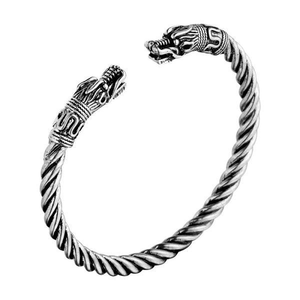 Bracelet viking argent tête de dragon torsadé