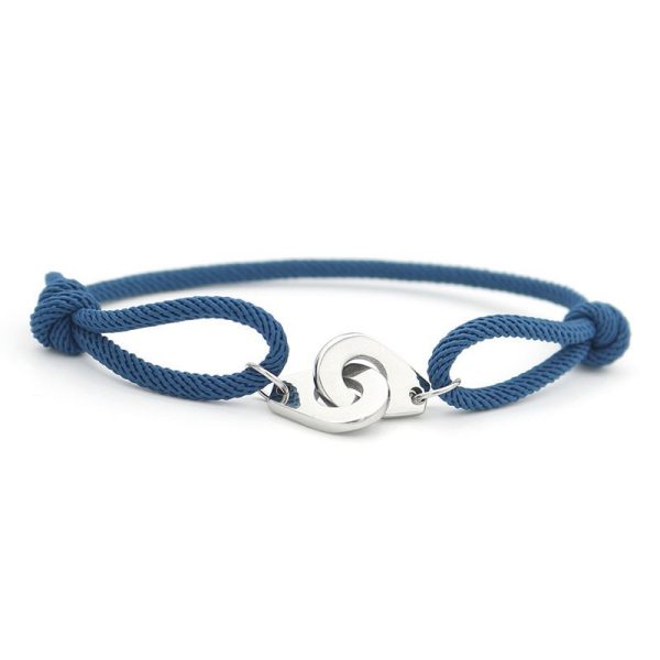 Bracelet menotte en corde bleu et argent