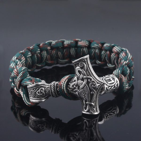 Bracelet viking vert et argent en corde tressé ancre