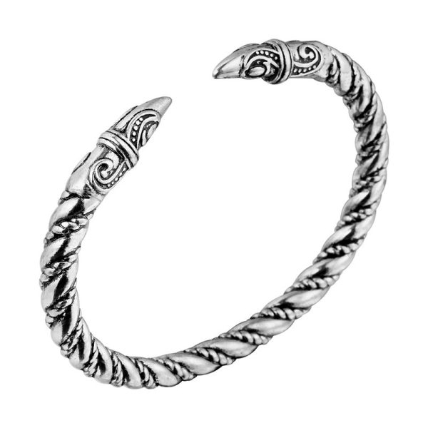 Bracelet viking argent tête de corbeau torsadé