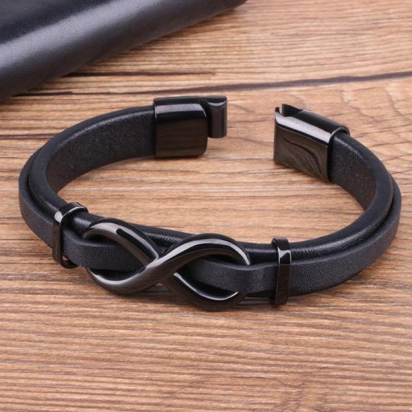 Bracelet infinity en cuir noir