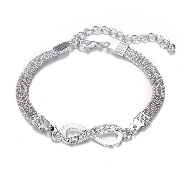Bracelet infinity avec strass couleur argent