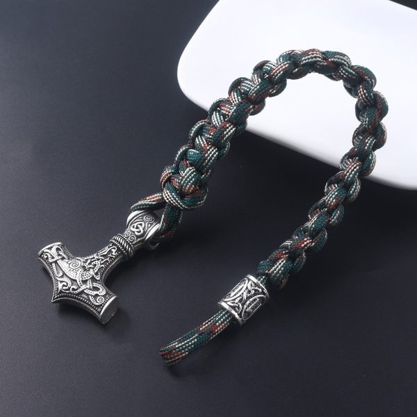 Bracelet viking vert et argent en corde tressé ancre