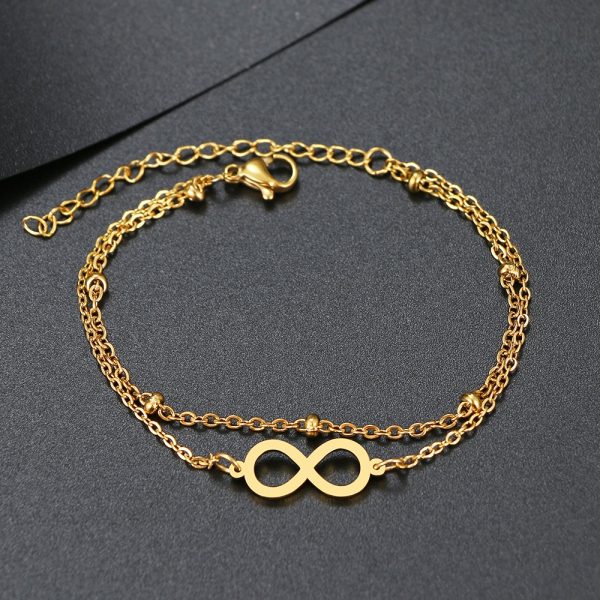 Bracelet infinity couleur or double chaîne