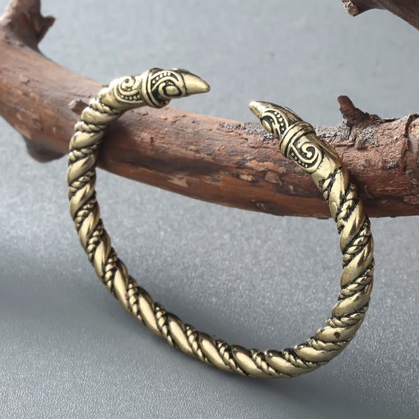 Bracelet viking bronze tête de corbeau torsadé