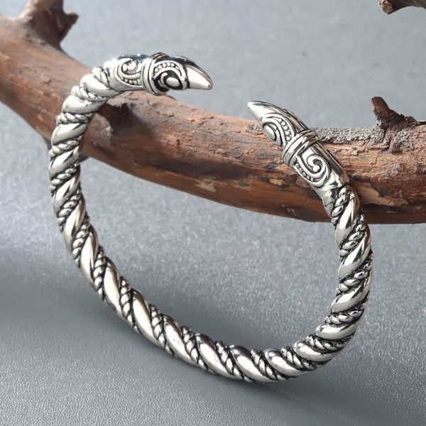Bracelet viking argent tête de corbeau torsadé