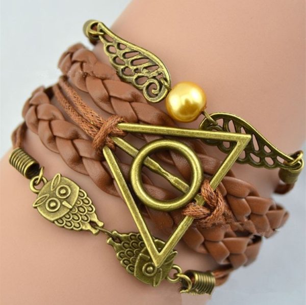 Bracelet Harry Potter reliques de la mort en cuir marron
