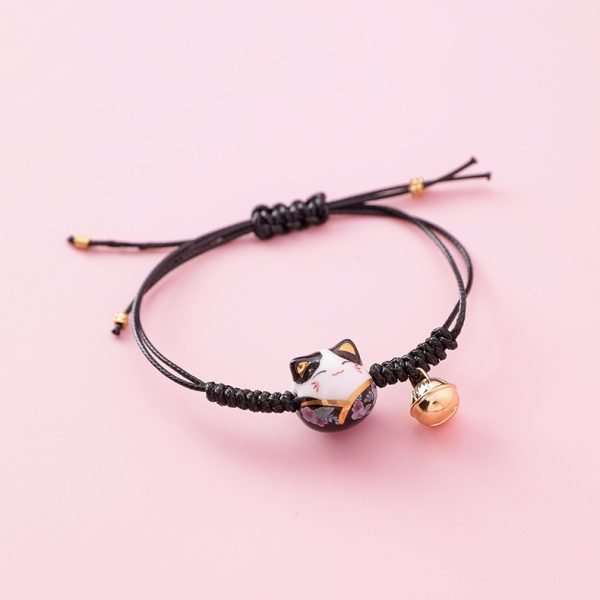 Bracelet japonais chat avec cordon réglable et grelot