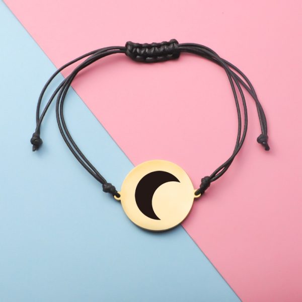 Bracelet lune avec cordon et pendentif en acier inoxydable
