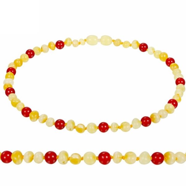 Bracelet ambre bébé avec perles rouges