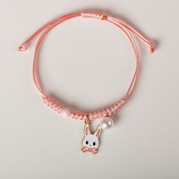 Bracelet bébé réglable en corde avec breloque lapin