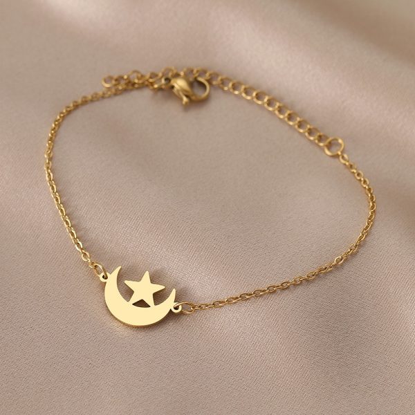 Bracelet lune en acier inoxydable avec étoile