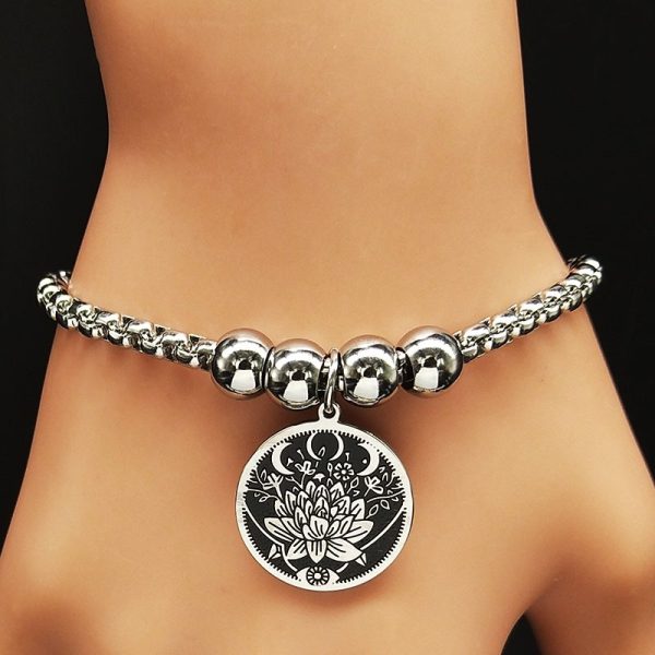 Bracelet lotus en acier inoxydable avec pendentif