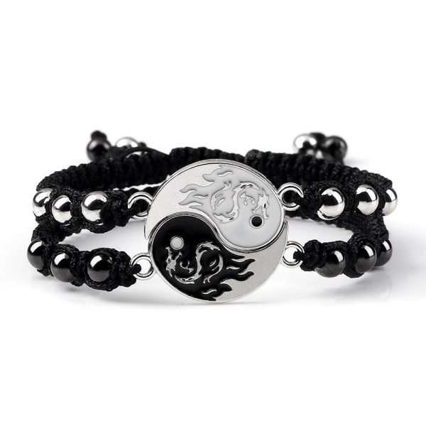 Bracelets Yin Yang tressé avec perles en métal