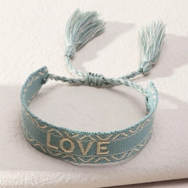 Bracelet macramé tissé en coton avec message love