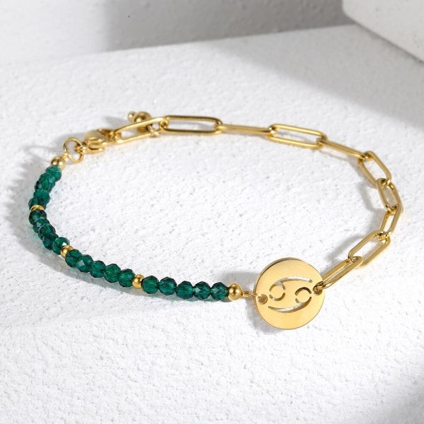 Bracelet signe astrologique en mailles et perles vertes