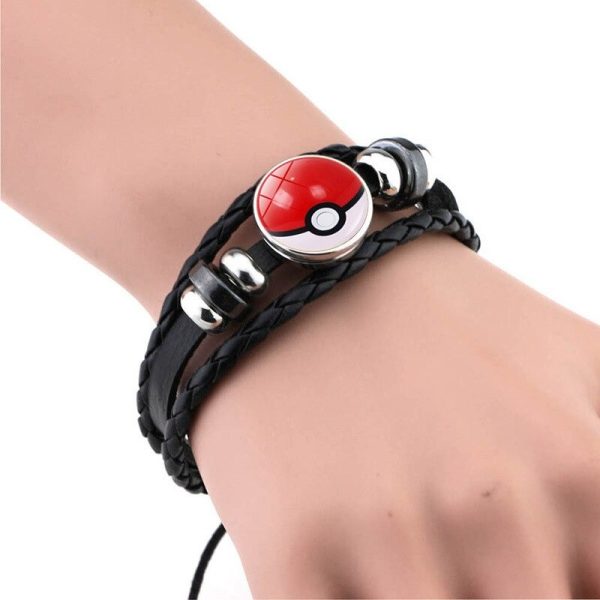 Bracelet Pokémon pokéball en cuir noir ajustable