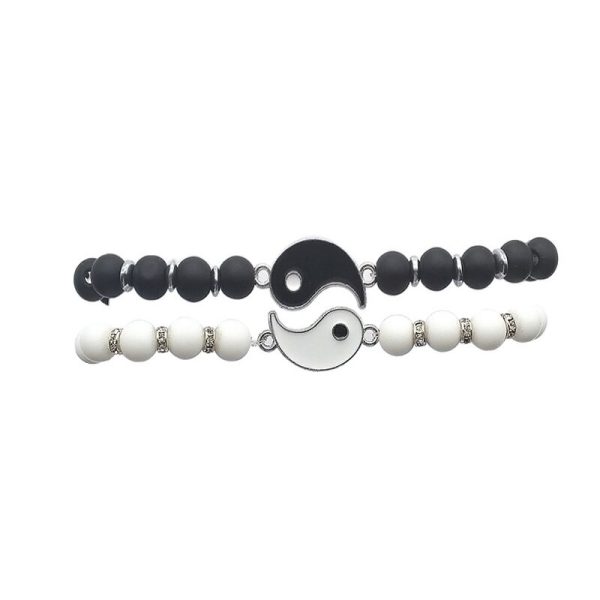 Bracelets Yin Yang élastique en perles noir et blanche