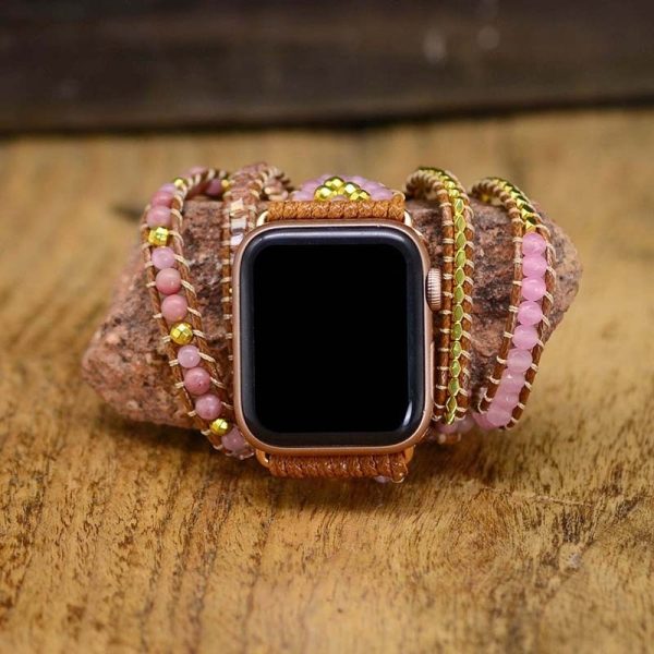 Bracelet Apple Watch style bohème avec perles roses