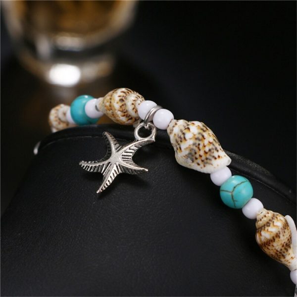Bracelet cheville en perle et coquillage avec breloque étoile de mer