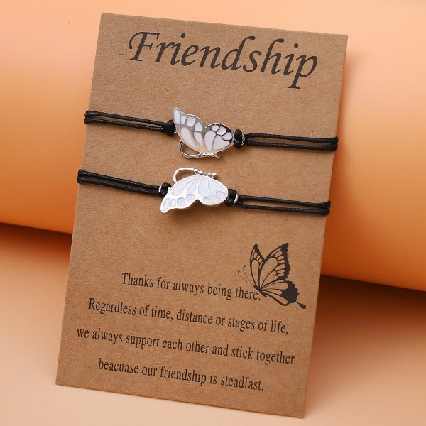 Bracelet amitié pendentif papillon en corde doré et argenté