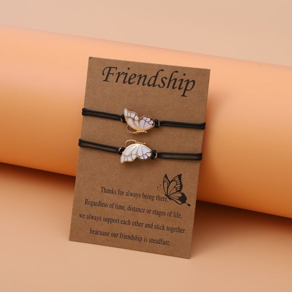 Bracelet amitié pendentif papillon en corde doré et argenté
