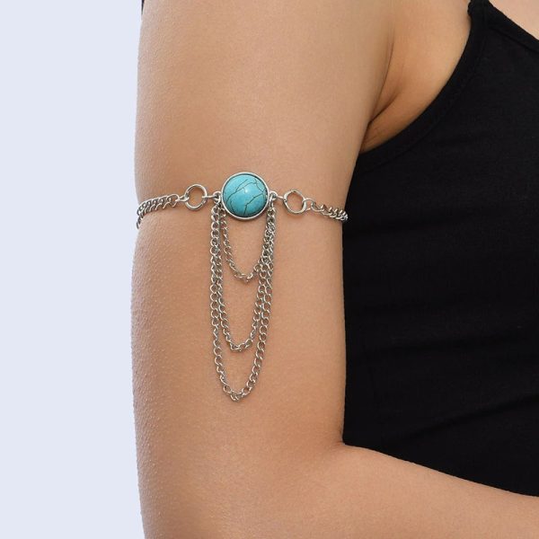 Bracelet bras argenté avec pierre naturelle turquoise