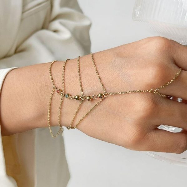 Bracelet bague avec perles en zirconium colorés