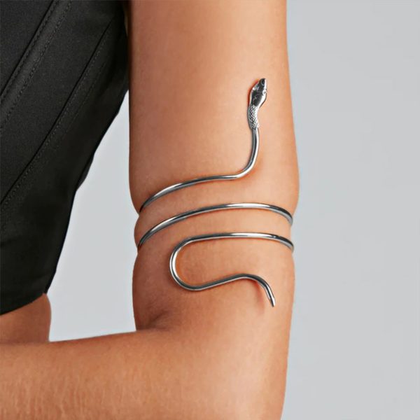 Bracelet bras argentés en forme de serpent
