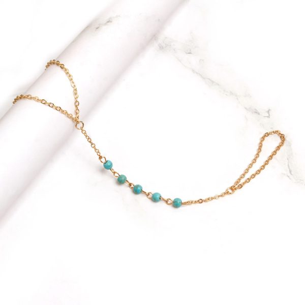 Bracelet bague doré avec perles turquoises