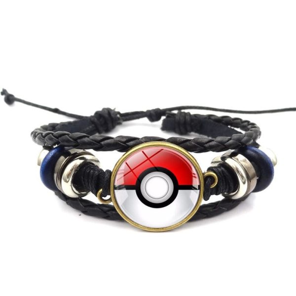 Bracelet Pokemon en cuir noir avec Pokeball