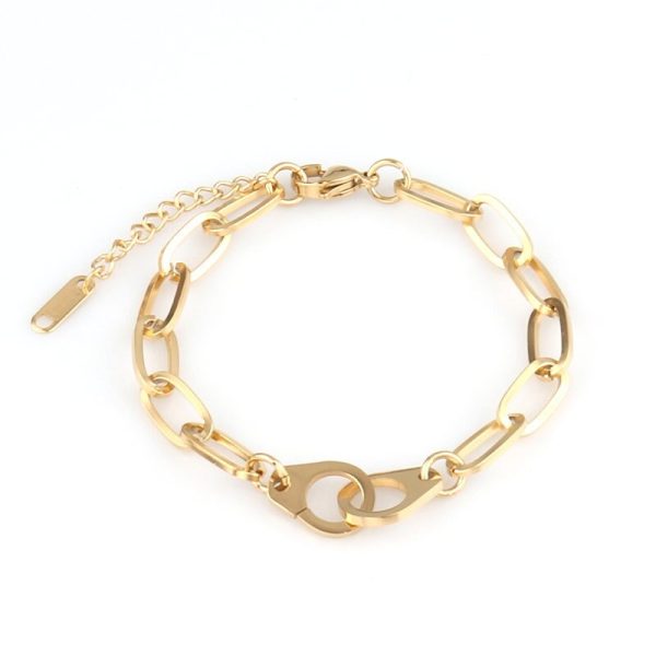 Bracelet menotte doré en acier inoxydable avec maille ovale