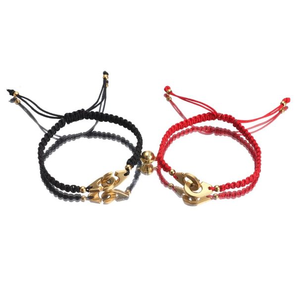 Bracelet menotte en corde tressé avec perles aimantés (lot de 2)