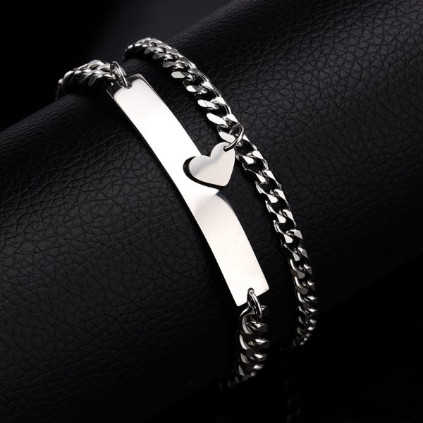 Bracelet de couple géométrique avec coeur en acier inoxydable
