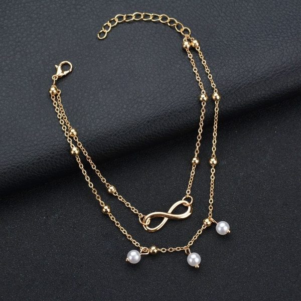 Bracelet de cheville avec fines chaînes perles et pendentif "Infini"