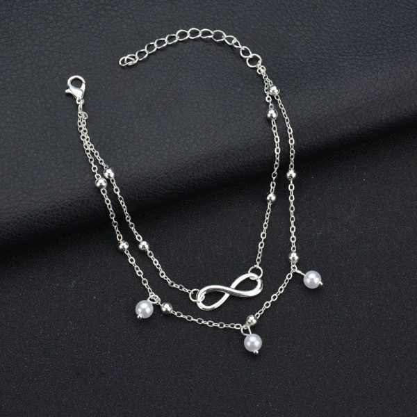 Bracelet de cheville avec fines chaînes perles et pendentif "Infini"