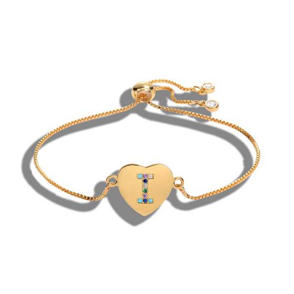 Bracelet initiale coeur en pierres multicolores