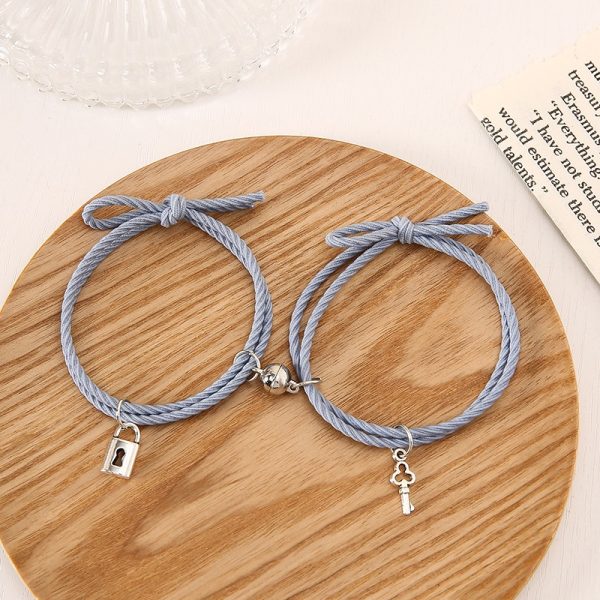 Bracelet de couple corde cadenas et clé