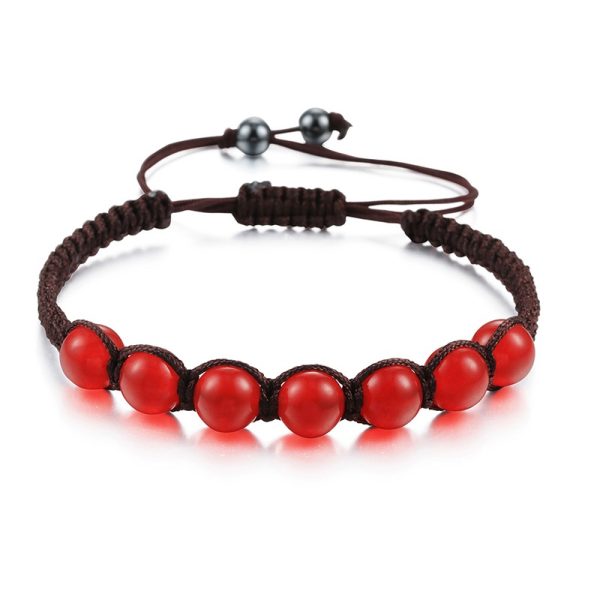 Bracelet cornaline perles rouge en nylon tressé