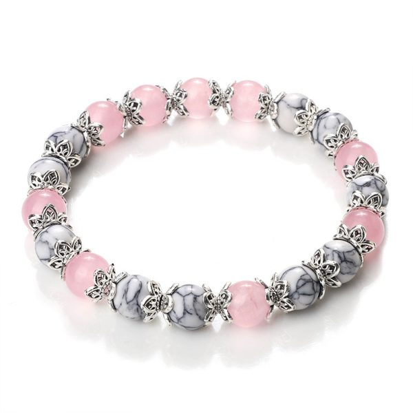 Bracelet quartz rose perles et pierres rondes naturelles blanches