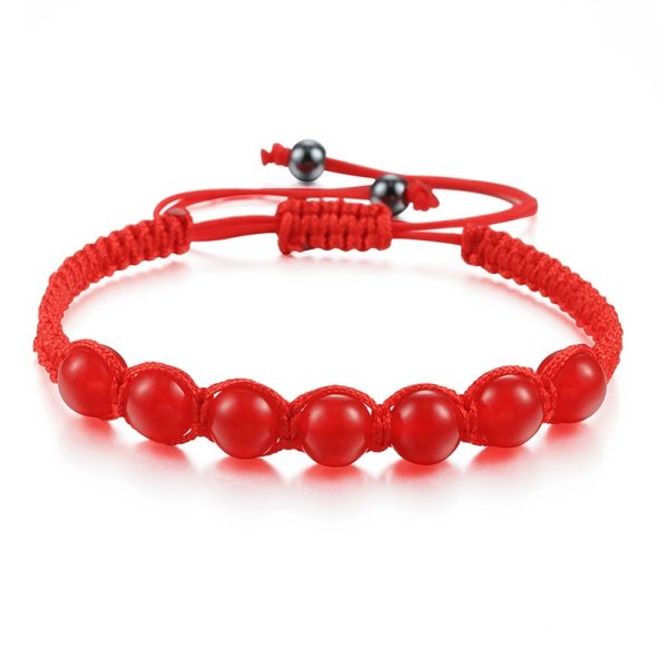 Bracelet cornaline perles rouge en nylon tressé