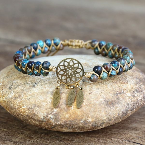 Bracelet attrape-rêve pierres d'agates bleues