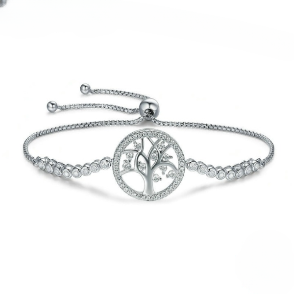 Bracelet arbre de vie ajustable en argent et zircon